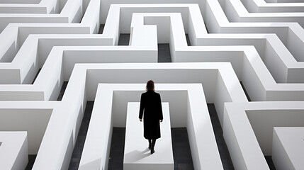 Man navigating through a maze, concept of life's challenges and confusion.