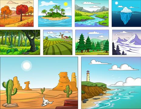 Cartoon vector illustration of a NATURE scenes collection