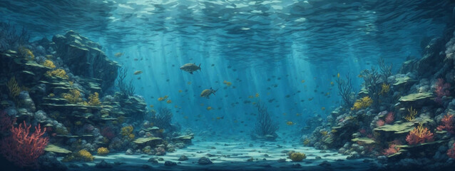 Sea or ocean underwater deep nature background - obrazy, fototapety, plakaty