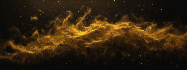 Fototapeta premium Abstract magic gold dust background over black. Beautiful golden art widescreen background