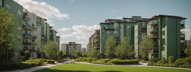 Modern apartment buildings in a green residential area in the city - obrazy, fototapety, plakaty