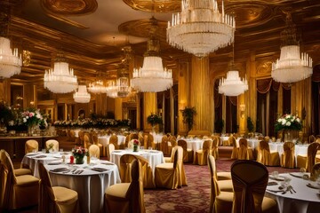 In the heart of the grand hotel, the white and golden color scheme creates an ambiance of sheer opulence. AI Generative