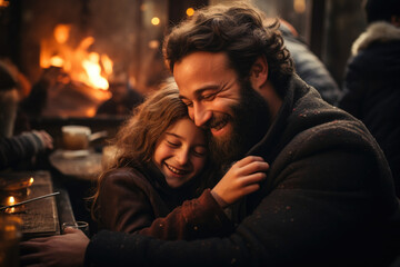 The warm embrace of loved ones during Rosh Hashanah, symbolizing the strength of family bonds and the holiday's emphasis on connection. Generative Ai.