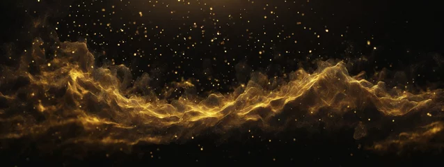 Foto op Plexiglas Abstract magic gold dust background over black. Beautiful golden art widescreen background © @uniturehd