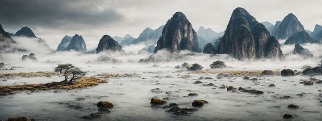 Obraz premium Chinese ink and water landscape painting