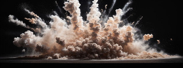 Abstract white powder explosion isolated on black background.