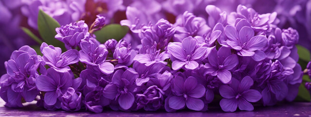 Purple lilac flowers blossom in garden, spring background