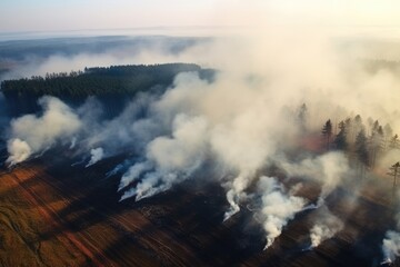Obraz premium Fire in dry Forest aerial view