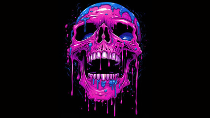 Skull with splashes of paint on a black background. Vector illustration