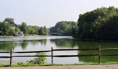 The peaceful lake in the countryside on a sunny day.