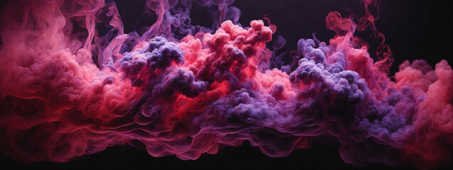 Obraz na płótnie Canvas Dense multicolored smoke of red, purple and pink colors on a black isolated background.