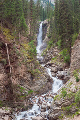 The Barskoon first Fall, Kyrgyzstan. The Barskoon Waterfalls in the Barskoon Valley. 