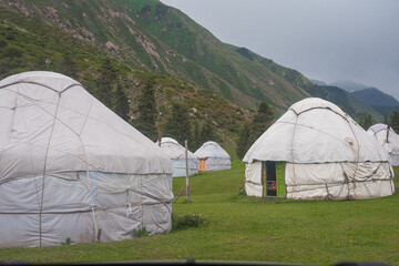 Barskoon Gorge. Barskoon valley, Kyrgyzstan. Beautiful mountain landscapes with traditional kyrgyz yurts. 