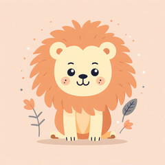 Hand-Drawn Lion in Pastel Colors with Simple Shapes and Minimal Details on a Flat Lay Background