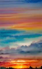Fototapeta premium Watercolor sunset illustration.