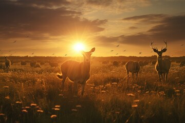 Capturing the Grace of a Majestic Deer in a Breathtaking Meadow at the Golden Hour Through Wildlife Photography