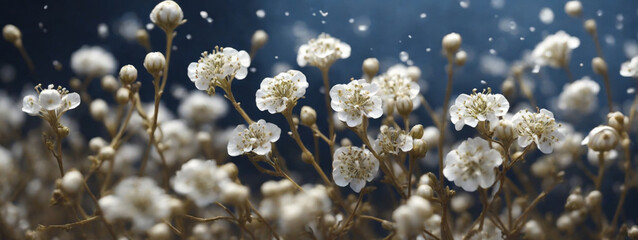 Naklejka premium Gypsophila dry little white flowers light macro