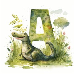 Colorful ABCs Learning Journey: Kids' Alphabet with Watercolor Letters and Cute Animals - Ai Generative