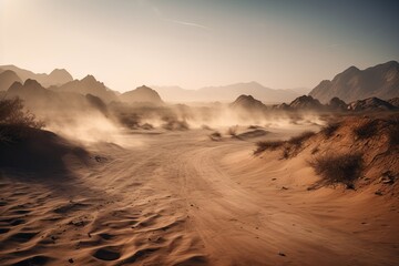A dusty desert road stretching into the horizon - Powered by Adobe