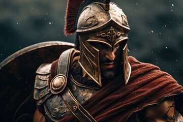 Legendary Gladiator: A Roman Gladiator in Glimmering Armor, Ready for Battle.

