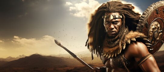 The Dignity and Strength of a Zulu Tribe Member as He Proudly Displays His Heritage, Dressed in Elaborate Traditional Clothing and Holding a Gleaming Spear, Embodying Centuries of African History