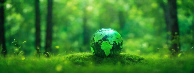 Obraz na płótnie Canvas Green Globe On Moss, Environmental Concept