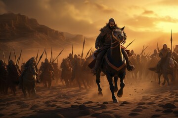 Charge of Destiny: Gripping Moments from the Battle of Ain Jalut, Where Horses Race Courageously in the Face of History
 - obrazy, fototapety, plakaty