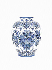 Blue and white chinoiserie. Blue and white chinese porcelain vase on white background.