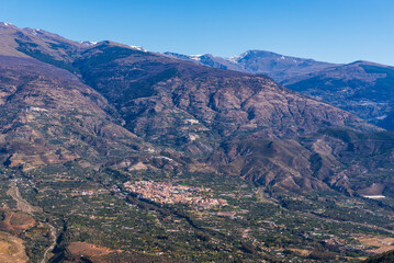 Fototapeta na wymiar Villages of the Alpujarra of Granada in the foothills of Sierra Nevada, Orgiva, Cañar, Carataunas, Soportujar, Pampaneira, Bubion and Capileira, under the summit of Mulhacen.