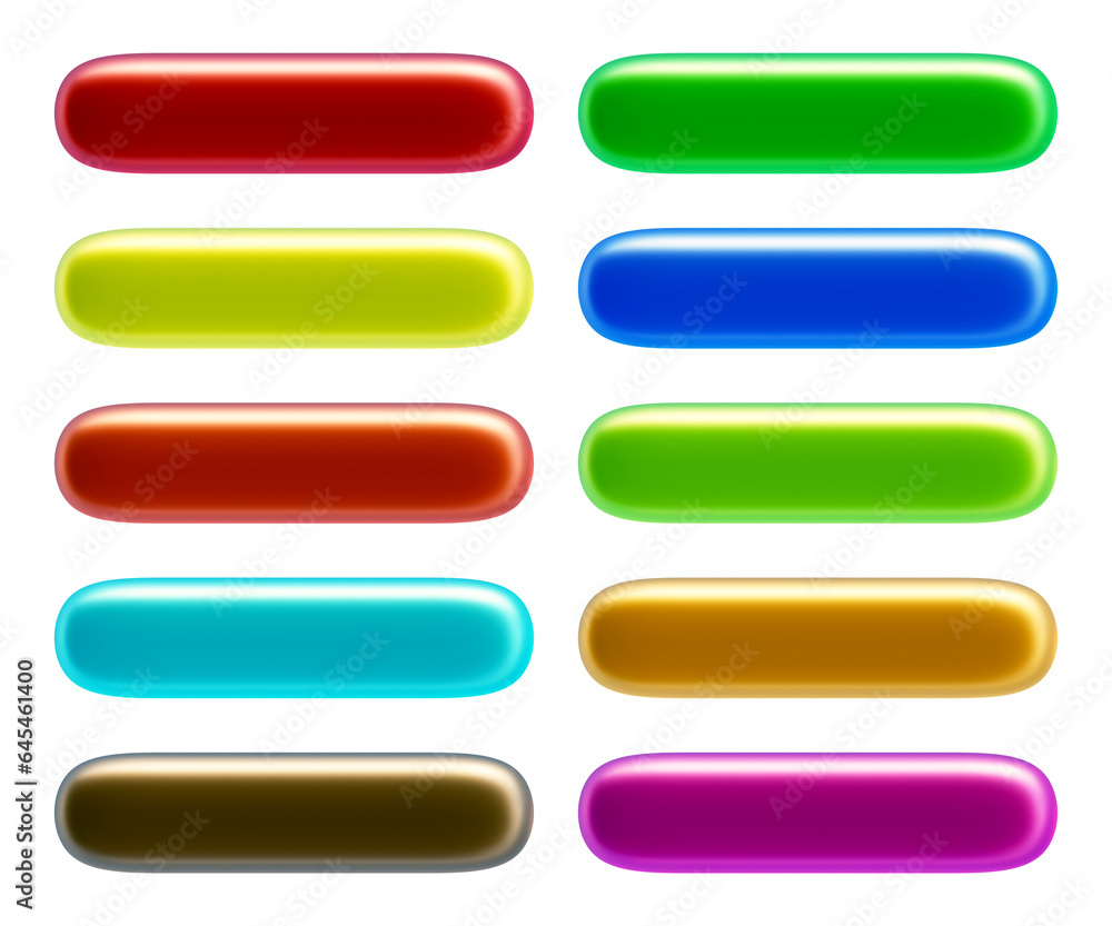 Poster set of round rectangle shape buttons in 3d rendering isolated on transparent background for text, in