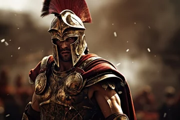 Gordijnen Legendary Gladiator: A Roman Gladiator in Glimmering Armor, Ready for Battle.   © Mr. Bolota