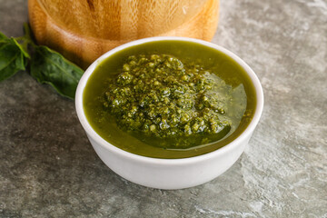 Homemade vegetarian basil pesto sauce