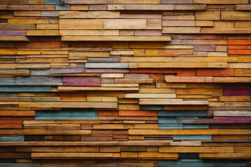 Abstract Aged Wood Architecture Texture: Colorful Block Stacks on the Wall, Ideal Background for Art and Design Projects.