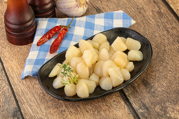 Raw scallop seafood in the bowl