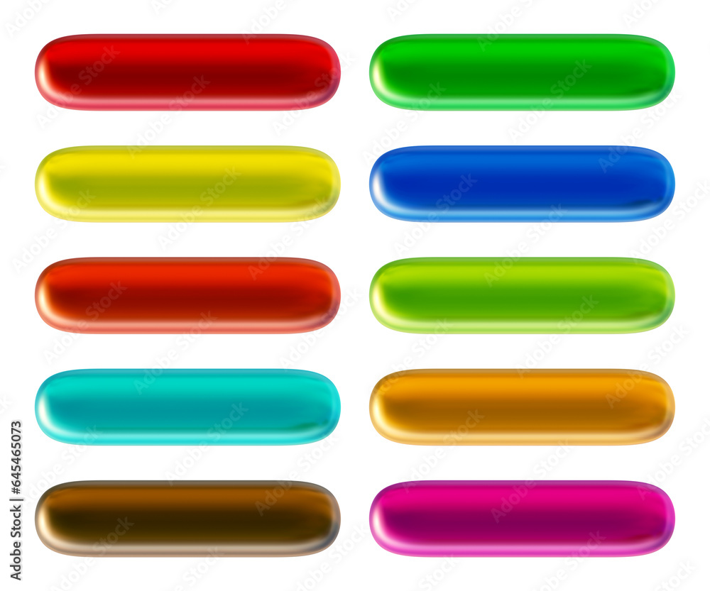 Fototapete Set of round rectangle shape buttons in 3d rendering isolated on transparent background for text, infographic, web and frame concept.
