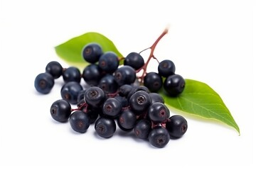 Fototapeta premium A bunch of fresh blackberries with leaves on a clean white background