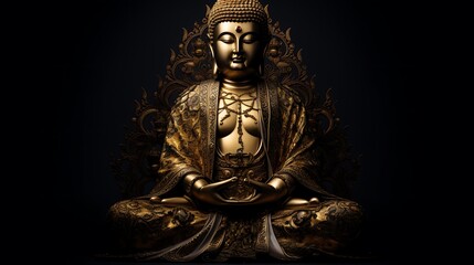 Buddha statue on black background. 3D rendering and illustration.
