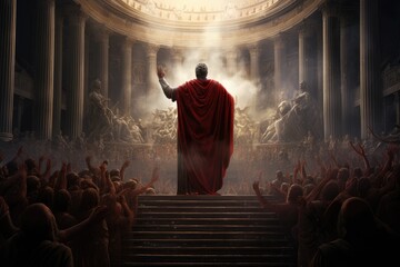The Triumph of Julius Caesar: A Momentous Scene Portrays His Proclamation as Dictator, Shaping History's Course
 - obrazy, fototapety, plakaty