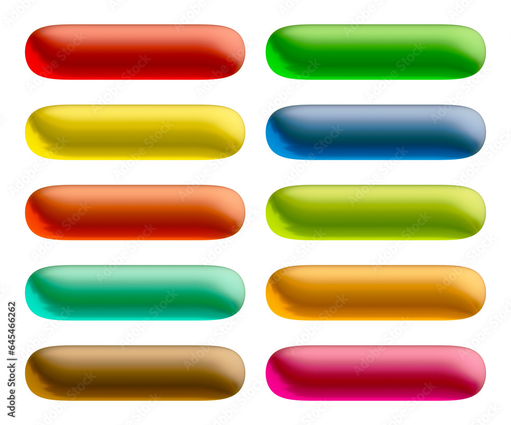 Fototapete Set of round rectangle shape buttons in 3d rendering isolated on transparent background for text, infographic, web and frame concept.
