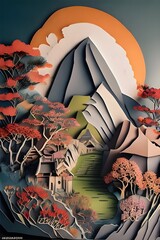 paper-style landscape of Machu Picchu - obrazy, fototapety, plakaty