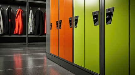 rows of lockers in a modern gym facility, reflecting a clean and organized fitness environment.