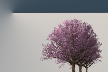 Fundo moderno profundo cinza para design com árvores. Forma geométrica. Efeito 3D. Linhas, árvores, ângulos. Gradiente de cor. Colorida. Brilhar. Bandeira, apresentação.