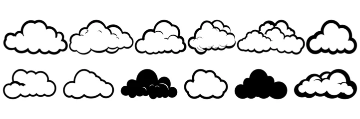 Zelfklevend Fotobehang Cloud weather silhouettes set, large pack of vector silhouette design, isolated white background © FutureFFX