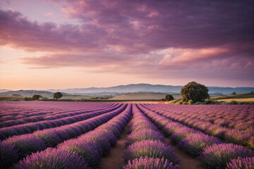 Stunning landscape with lavender field at sunset