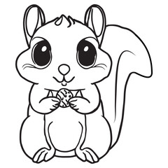   Vector a cute squirrel in black and white coloring Line Art of a Cute Cartoon squirrel Running in the Easter Season