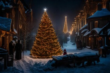 Christmas tree at night Generated Ai