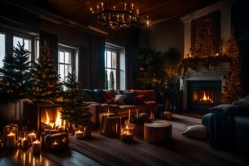 Fototapeta na wymiar living room with fireplace Generated Ai