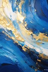 Golden Dreamscape: Abstract Impasto Oil Painting in Gold, Black, White and Ultramarine Blue.

