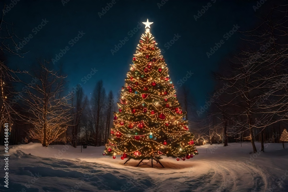 Poster christmas tree in the snow generated aiv