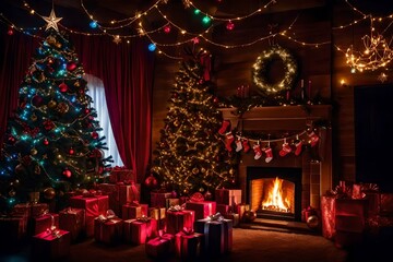 Christmas tree with lights Generated Ai